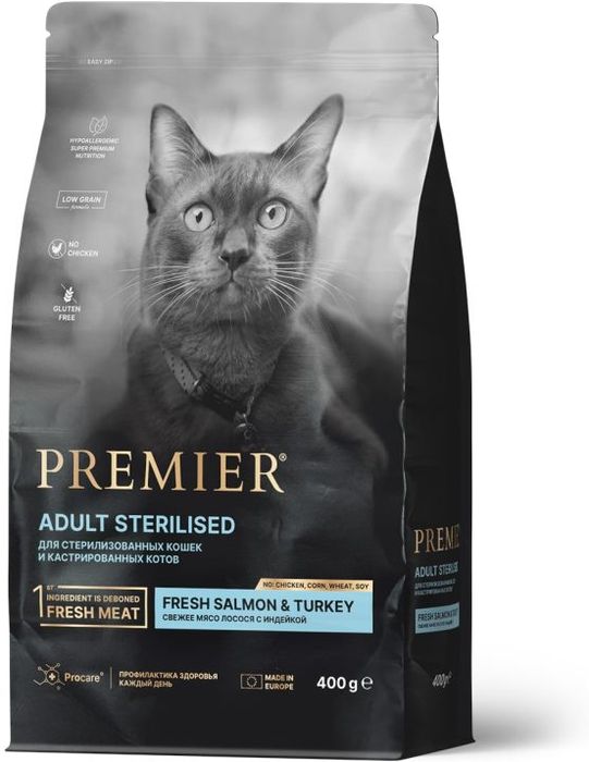 Premier корм для стерилизованных кошек, лосось с индейкой