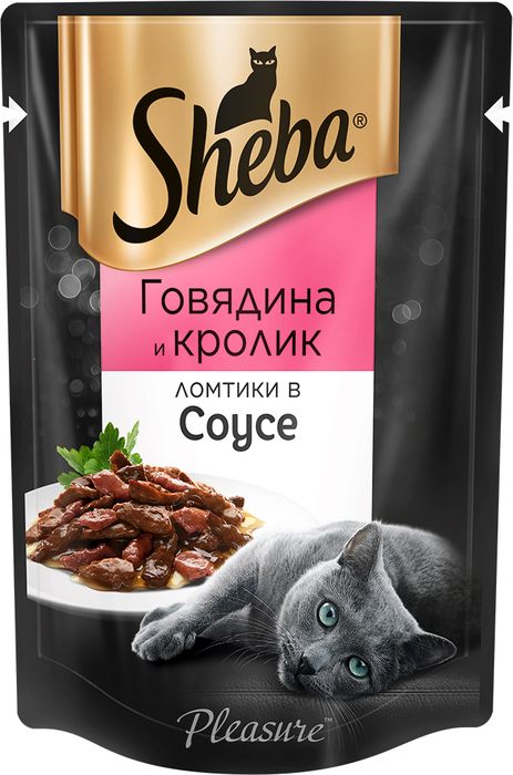 Sheba Pleasure влажный корм для кошек с говядиной и кроликом в соусе