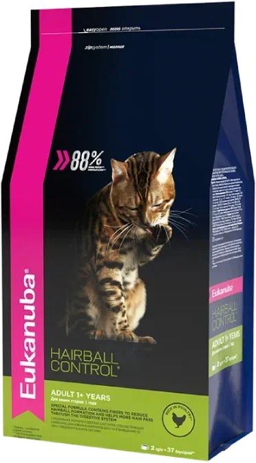 Eukanuba корм для взрослых домашних кошек всех пород, вывод шерсти, домашняя птица