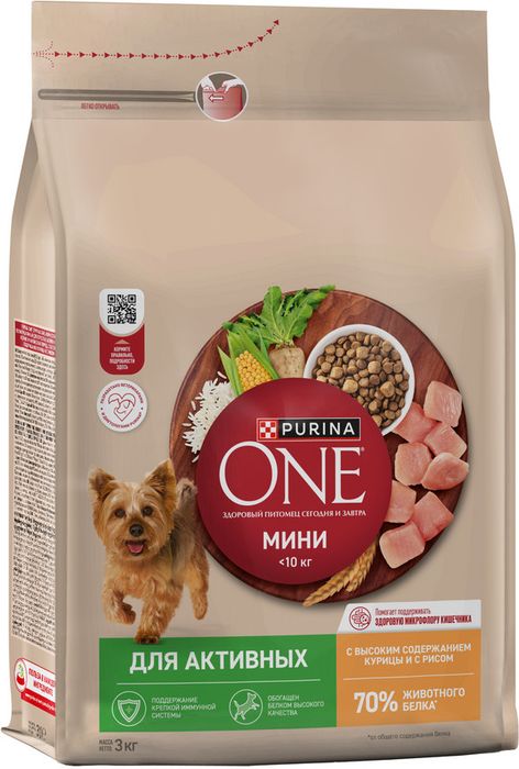Сухой корм Purina ONE® для собак мелких пород с активным образом жизни, с высоким содержанием курицы и с рисом