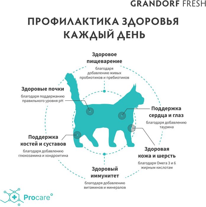 Grandorf Fresh корм для кошек крупных пород, беззерновой, с живыми пробиотиками, свежее мясо ягненка с бататом