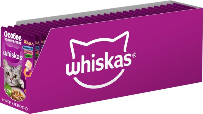 Whiskas Особое удовольствие влажный корм для взрослых кошек, желе с белой рыбой, креветками и овощами