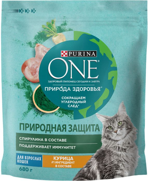 Сухой корм Purina ONE® Природа Здоровья® для взрослых кошек со спирулиной, с высоким содержанием курицы