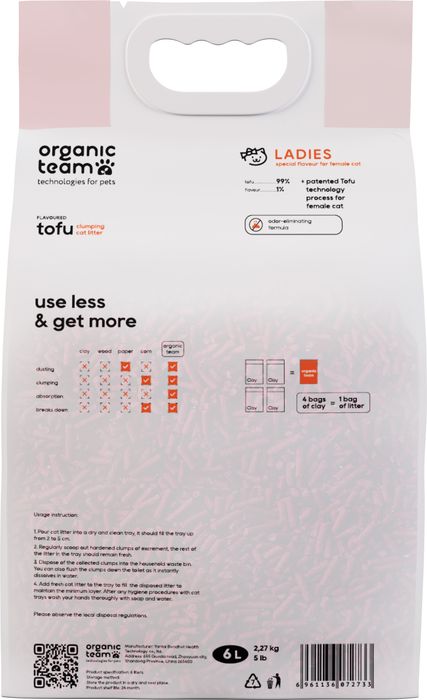 Organic team Tofu Ladies комкующийся наполнитель для кошачьего туалета, для леди
