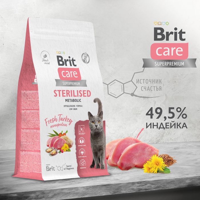 Brit Care Cat Sterilised Metaboli корм для стерилизованных кошек, индейка