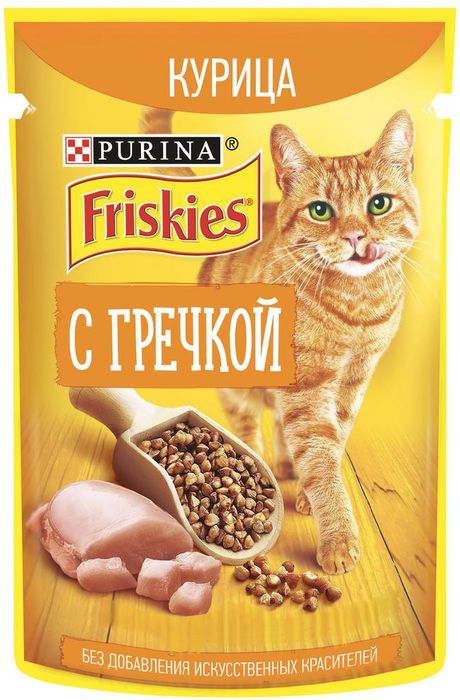Friskies влажный корм для взрослых кошек всех пород, курица и гречка в подливе