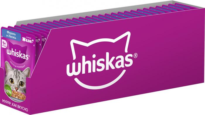 Whiskas влажный корм для взрослых кошек, желе с форелью и лососем