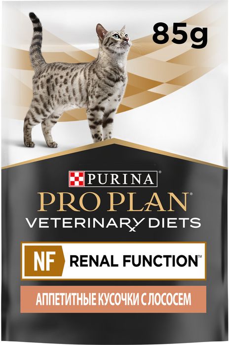 Влажный корм для кошек диетический Pro Plan® Veterinary Diets NF Renal Function Advanced care (Поздняя стадия) при поздней стадии почечной недостаточности с лососем в соусе, Пауч
