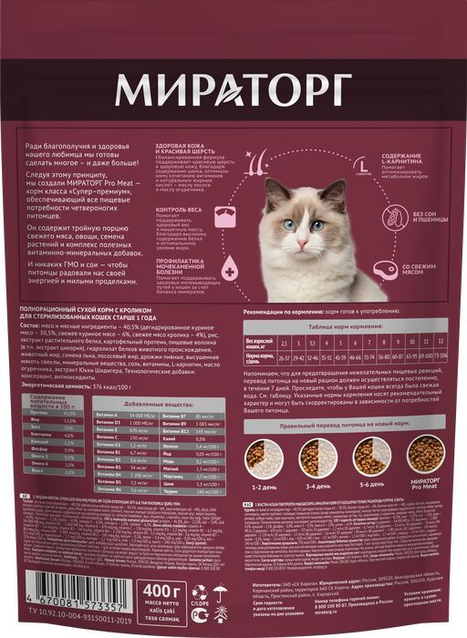 Мираторг Pro Meat корм для стерилизованных кошек, c кроликом
