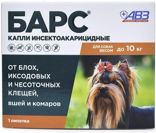 Барс капли для собак до 10 кг, инсектоакарицидные