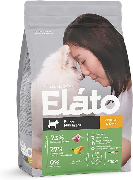 Elato Holistic корм для щенков малых пород, с курицей и уткой
