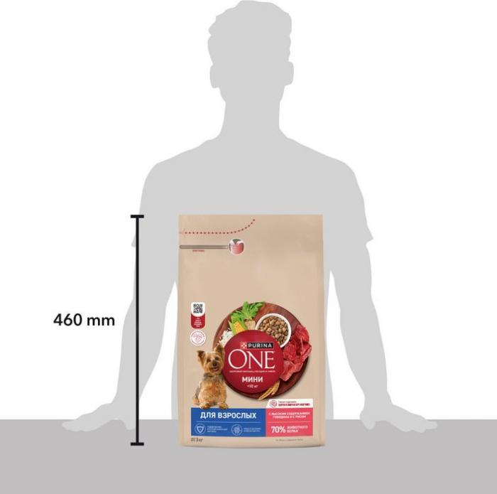 Сухой корм Purina ONE® для взрослых собак мелких и карликовых пород, с высоким содержанием говядины и с рисом