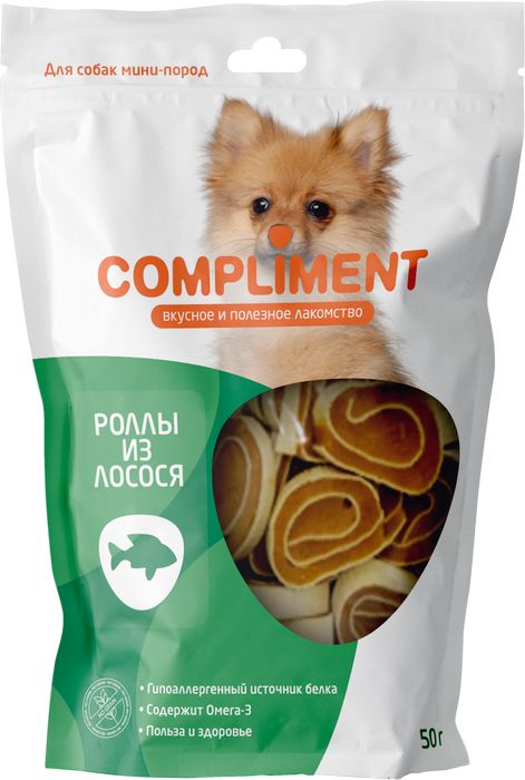 Compliment лакомство для собак малых пород, роллы из лосося