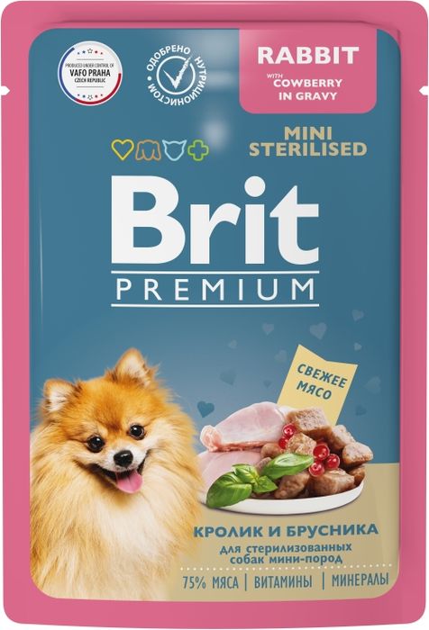 Brit Premium влажный корм для стерилизованных собак малых пород, кролик брусника в соусе