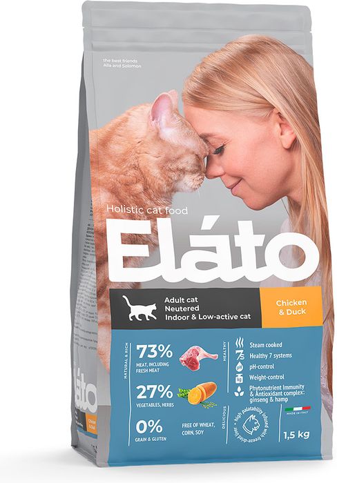 Elato Holistic корм для кастрированных котов и стерилизованных кошек, с курицей и уткой
