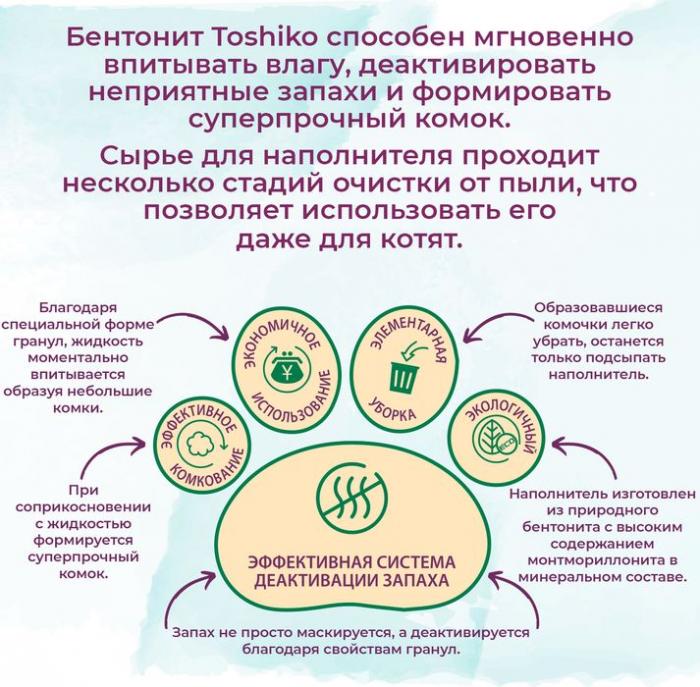 Toshiko комкующийся наполнитель для кошачьего туалета, бентонитовый, без запаха