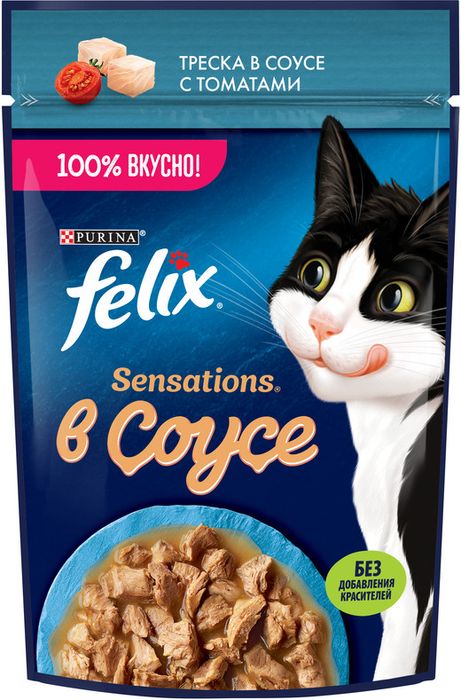 Влажный корм Felix® Sensations для взрослых кошек, с треской в соусе с томатами
