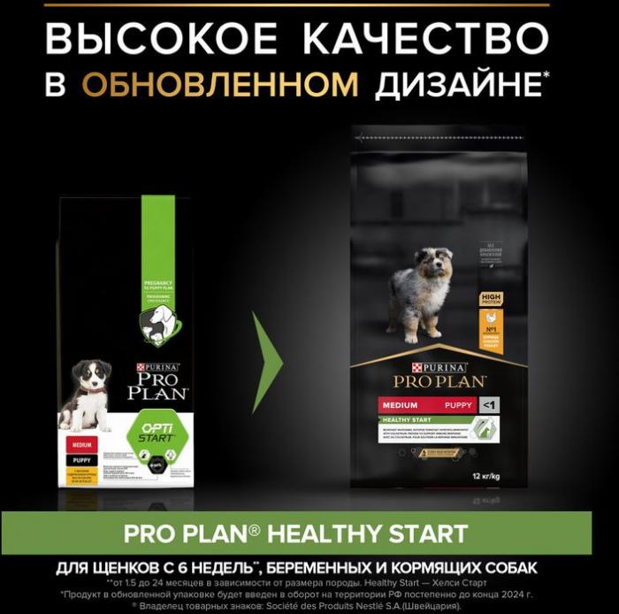 Сухой корм Pro Plan® Healthy Start для щенков средних пород, с высоким содержанием курицы
