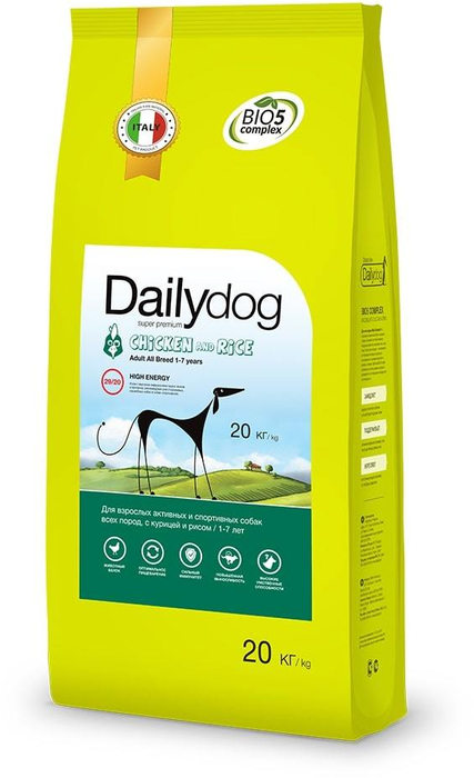 Dailydog сухой корм для взрослых активных собак всех пород, курица и рис