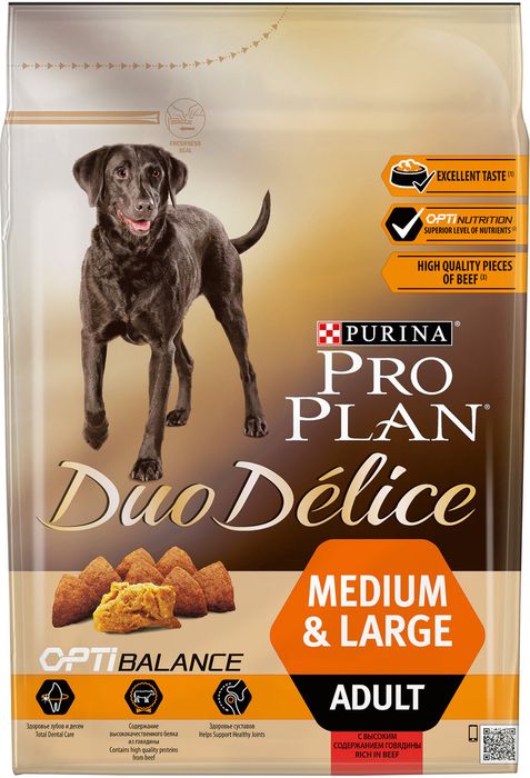 Pro Plan Duo Delice корм для взрослых собак средних и крупных пород, говядина