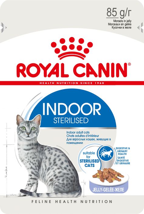 Royal Canin Indoor Sterilised влажный корм для взрослых кошек, постоянно живущих в помещении, желе