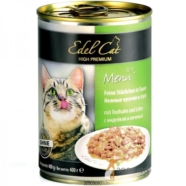 Edel Cat влажный корм для кошек кусочки в соусе с индейкой и печенью