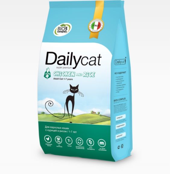 Dailycat корм для взрослых кошек всех пород, с курицей и рисом