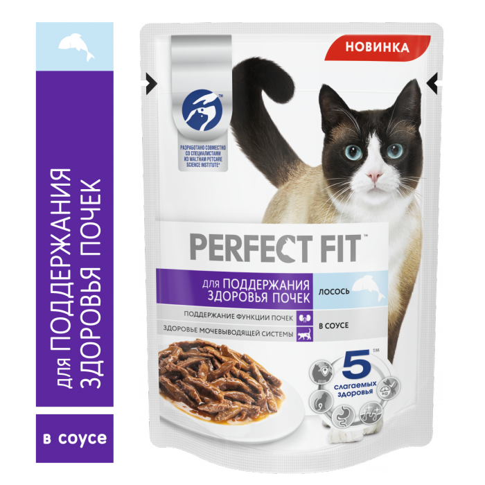 Perfect Fit влажный корм для кошек, для поддержания здоровья почек, с лососем в соусе 