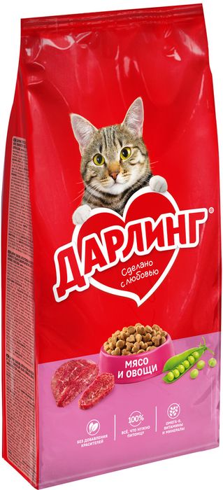 Сухой корм ДАРЛИНГ для взрослых кошек для ежедневного кормления, с мясом и овощами
