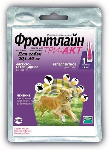 Merial Фронтлайн Три-Акт капли для щенков и взрослых собак 20,1-40 кг, инсектоакарицидные, репеллент