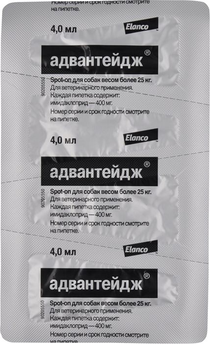Elanco Адвантейдж капли для щенков и собак более 25 кг, от блох, вшей и власоедов