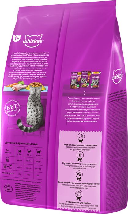 Whiskas корм для взрослых стерилизованных кошек всех пород, подушечки с курицей