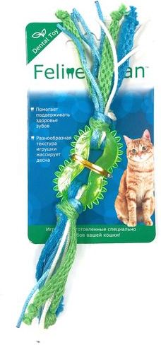 Feline Clean Dental игрушка для кошек, колечко прорезыватель, с лентами, резина