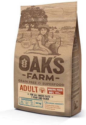 Oak\'s Farm GF сухой корм для кошек, белая рыба