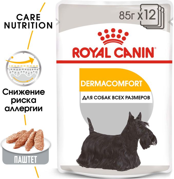 Royal Canin Dermacomfort влажный корм для собак с чувствительной кожей, склонной к раздражениям и зуду, паштет