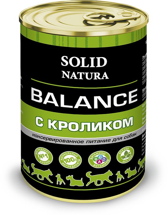 Solid Natura влажный корм для взрослых собак всех пород, кролик