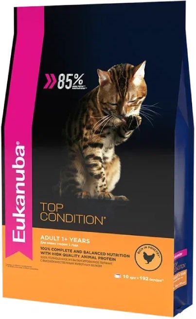 Eukanuba корм для взрослых кошек всех пород, домашняя птица