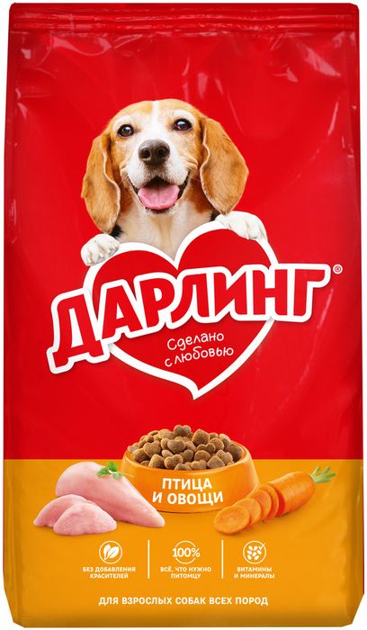 Сухой корм ДАРЛИНГ для взрослых собак, с птицей и добавлением овощей