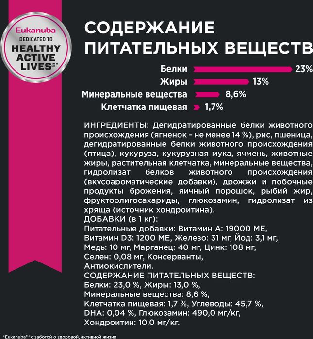 Eukanuba Adult Large Breed сухой корм для собак крупных пород с ягненком и рисом