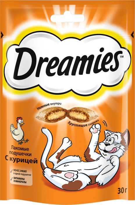 Dreamies лакомство для кошек подушечки с курицей