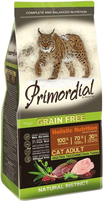 Primordial корм для взрослых кошек всех пород, беззерновой, утка, индейка