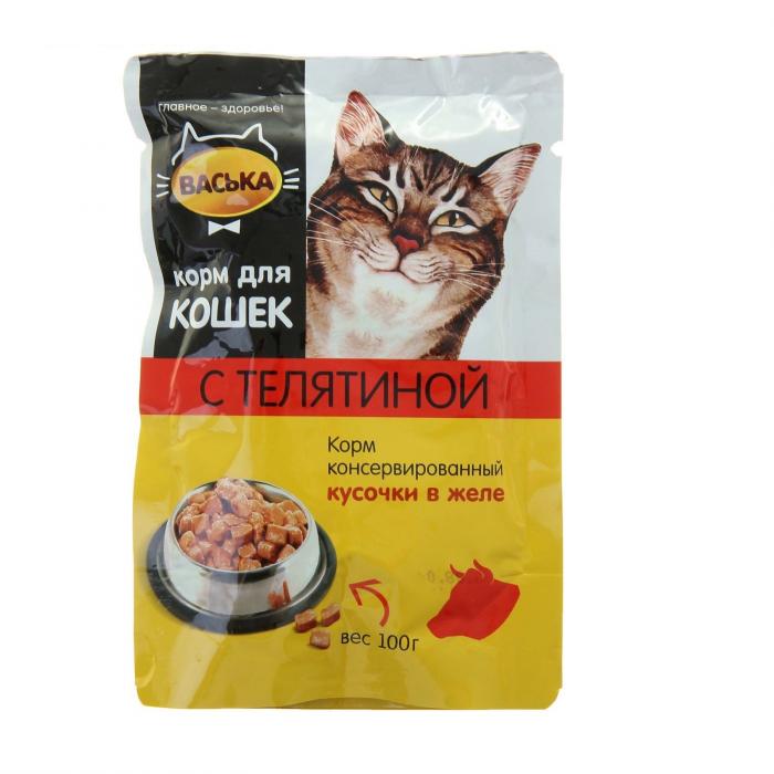 Васька влажный корм для кошек кусочки в желе с кроликом
