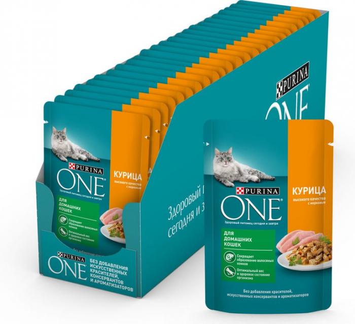 Влажный корм Purina ONE® для домашних кошек, с курицей и морковью