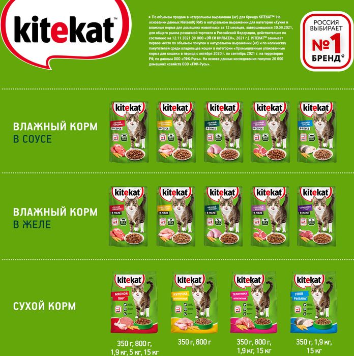 Kitekat влажный корм для взрослых кошек всех пород, говядина в соусе