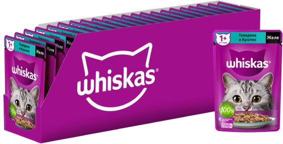 Whiskas влажный корм для кошек, желе с говядиной и кроликом