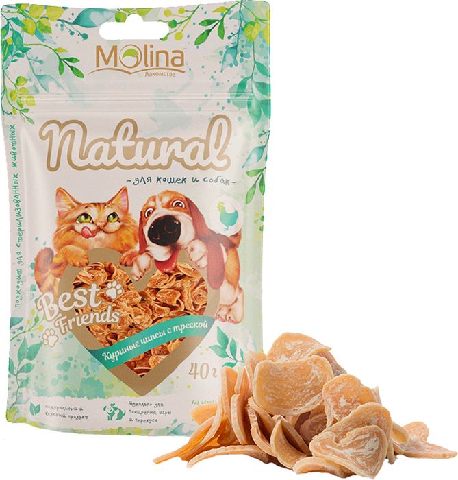 Molina лакомство для собак и кошек, чипсы из курицы и трески