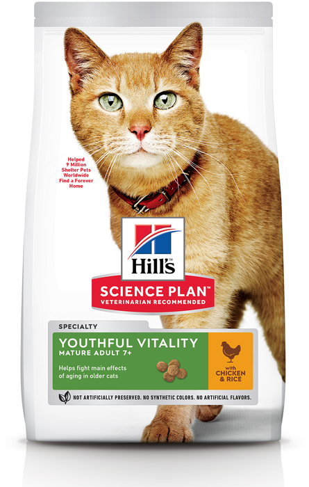 Hill\'s Youthful Vitality сухой корм для пожилых кошек всех пород, курица и рис