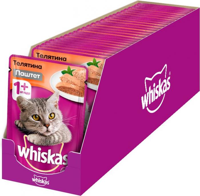 Whiskas влажный корм для кошек мясной паштет с телятиной