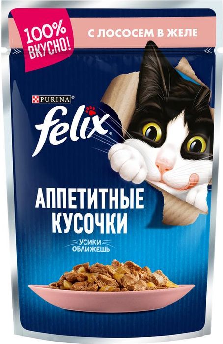 Felix влажный корм для взрослых кошек всех пород, лосось
