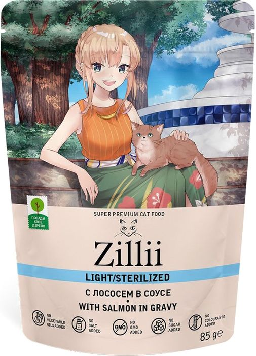 Zillii Sterilized/Light влажный корм для стерилизованных кошек и при избыточном весе, лосось в соусе